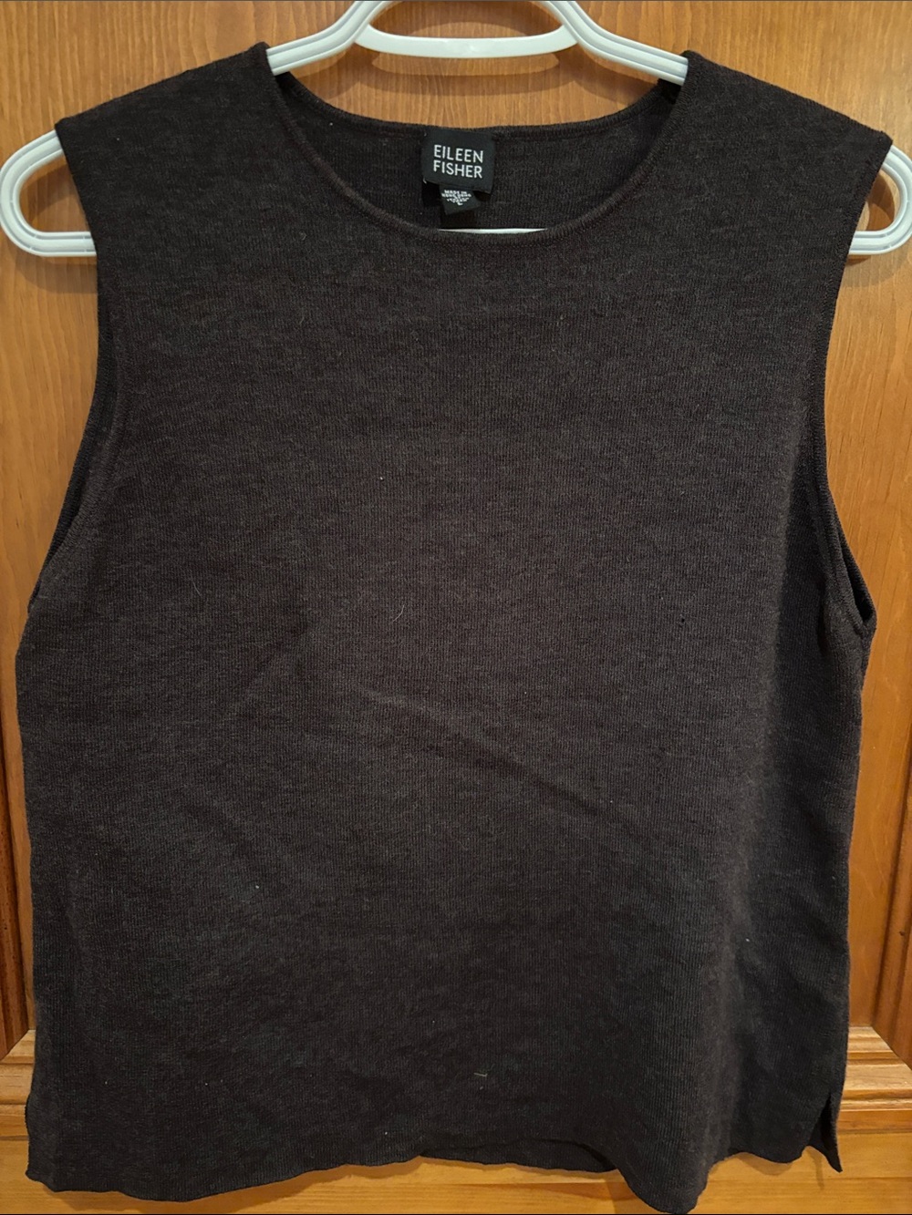 Eileen Fisher 100% Wool Black Sleeveless Knit Shell
